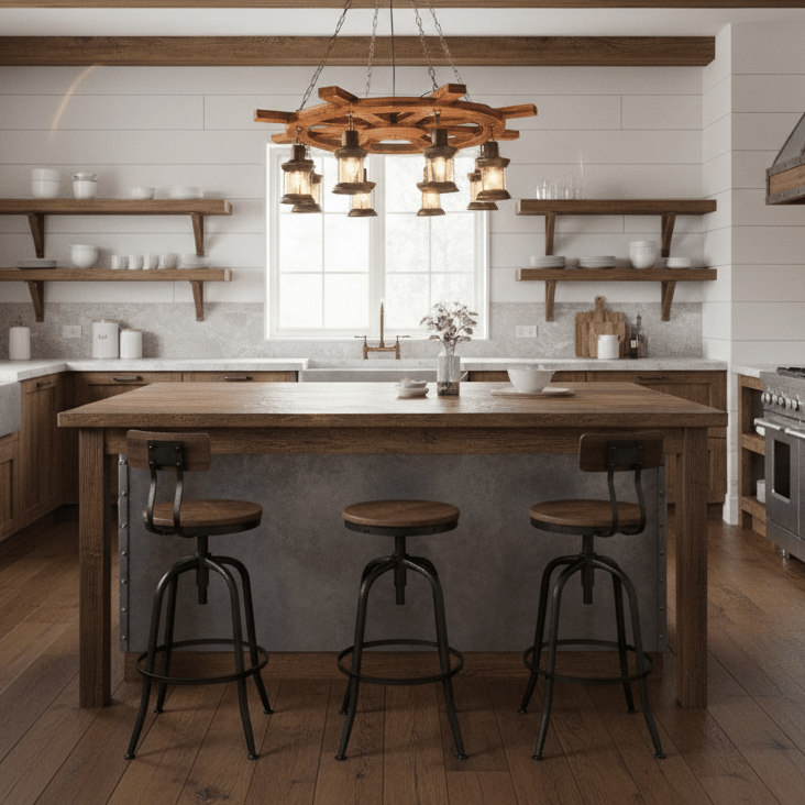 Nautical Industrial Style Wooden Chandelier