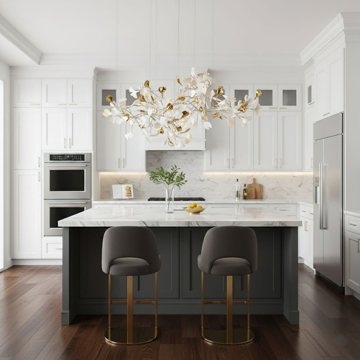 Gold White Leaves Combination Gingko Chandeliers