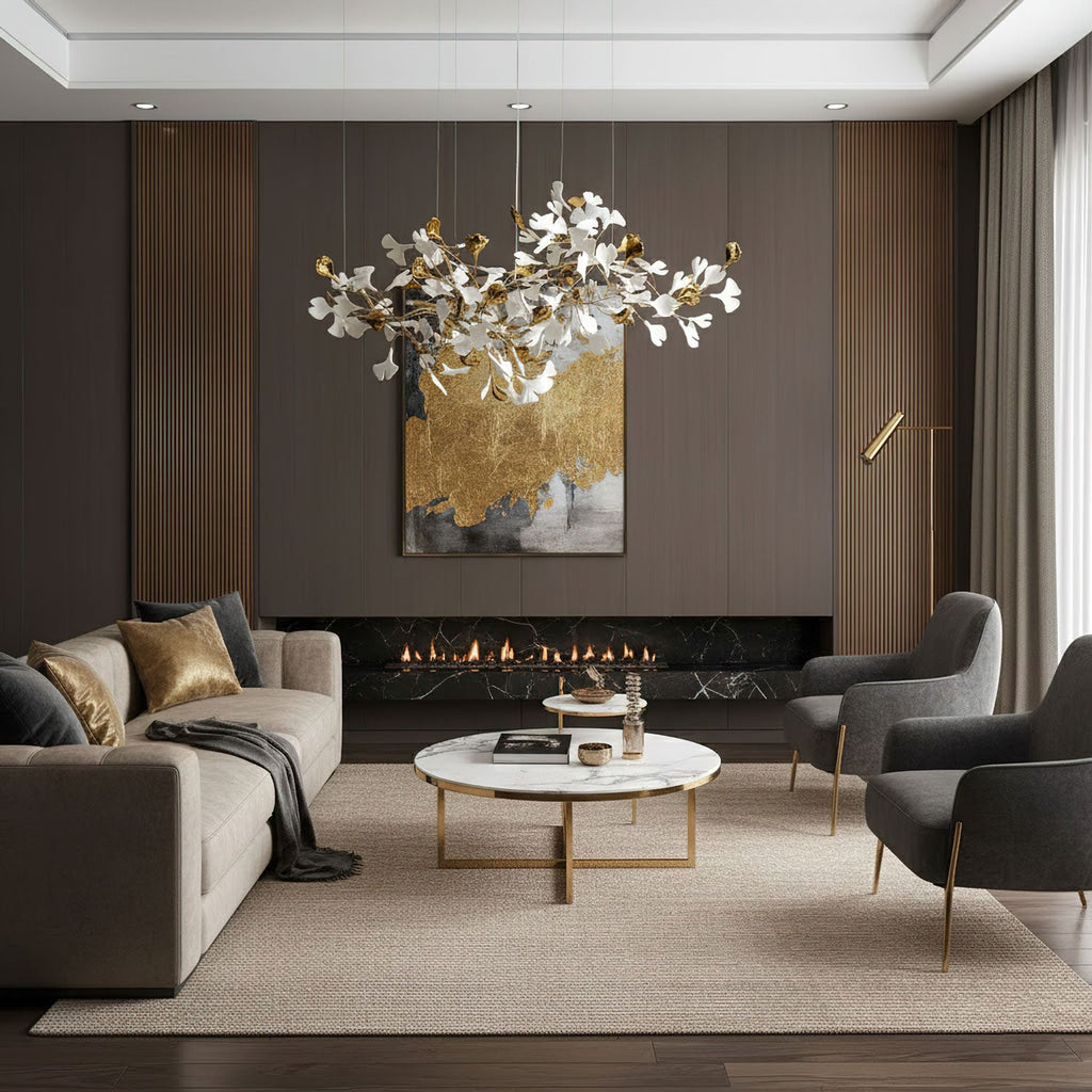 Gold White Leaves Combination Gingko Chandeliers