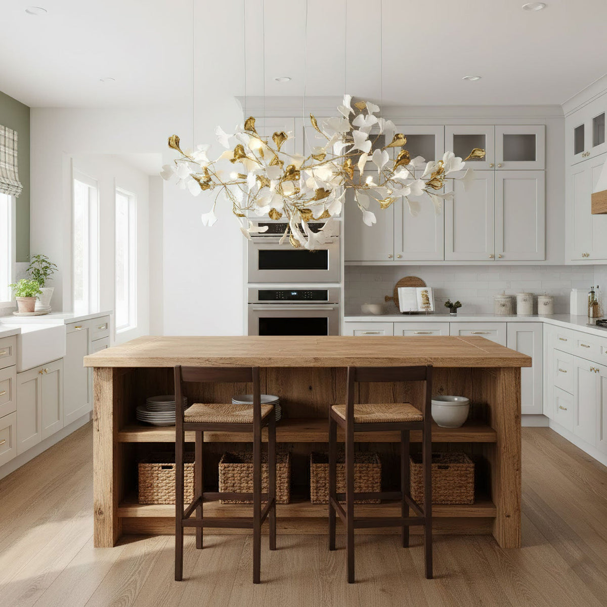 Gold White Leaves Combination Gingko Chandeliers