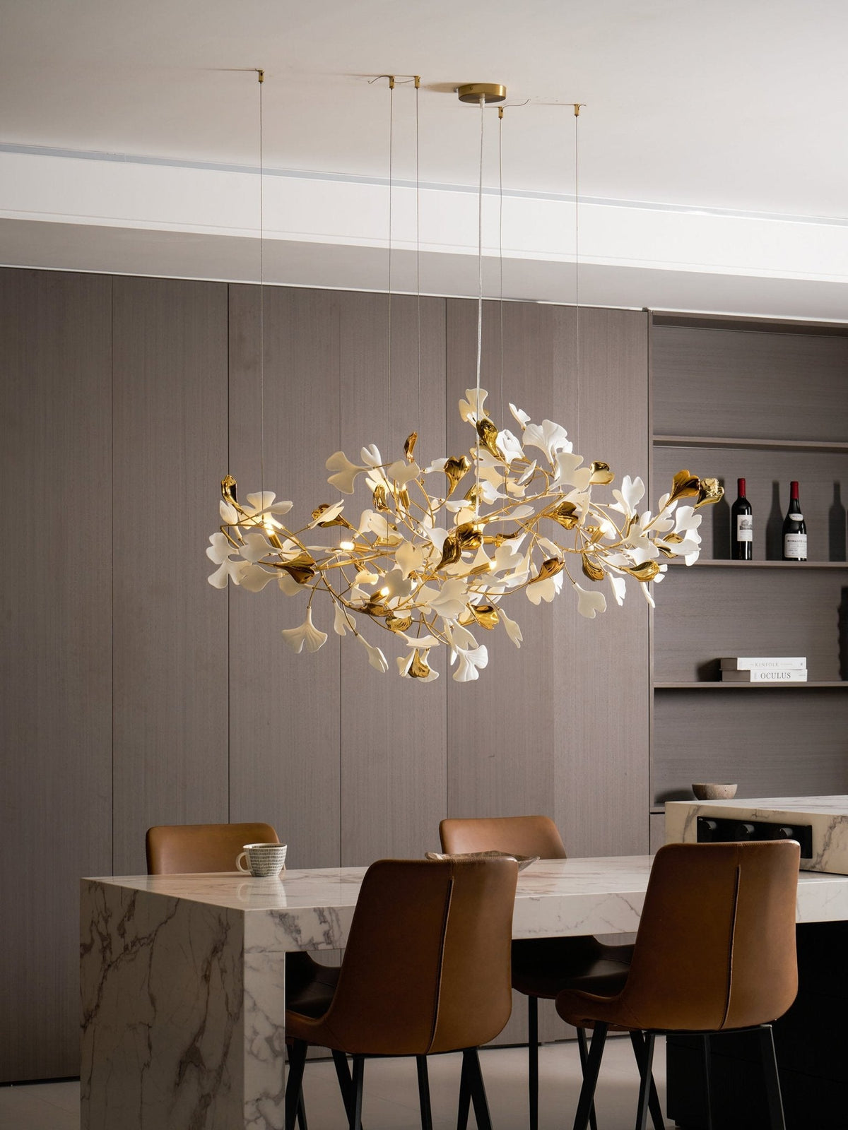 Gold White Leaves Combination Gingko Chandeliers