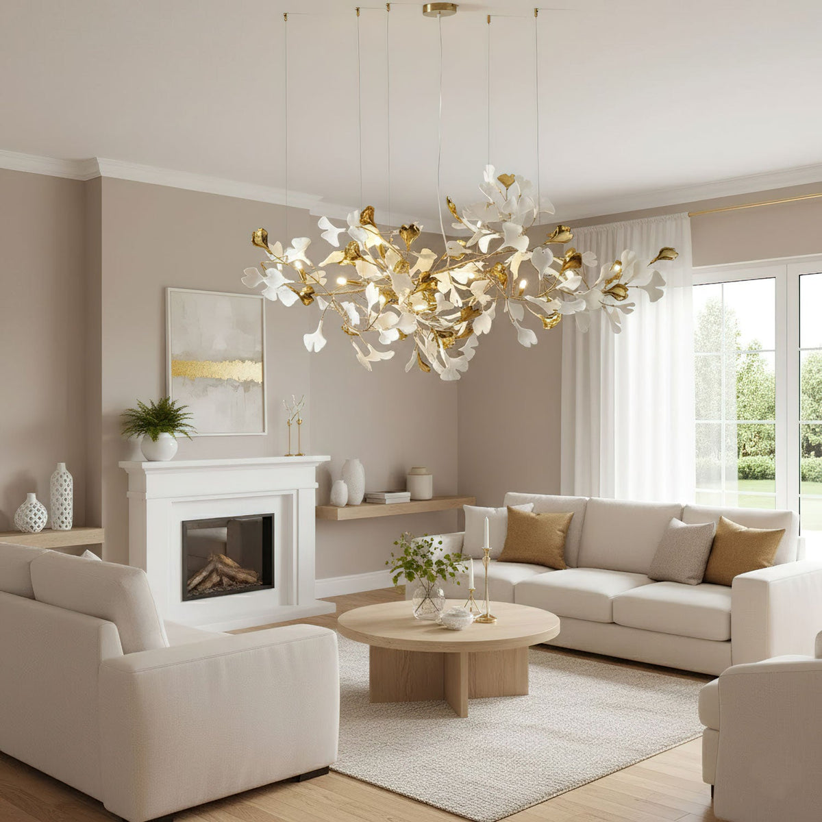 Gold White Leaves Combination Gingko Chandeliers