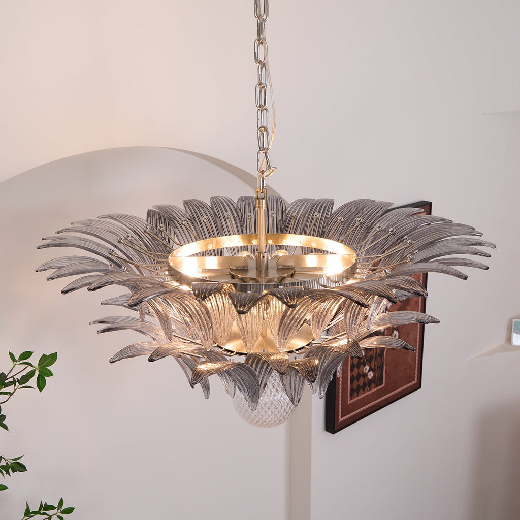 Glass Palmette Transparent Chandelier