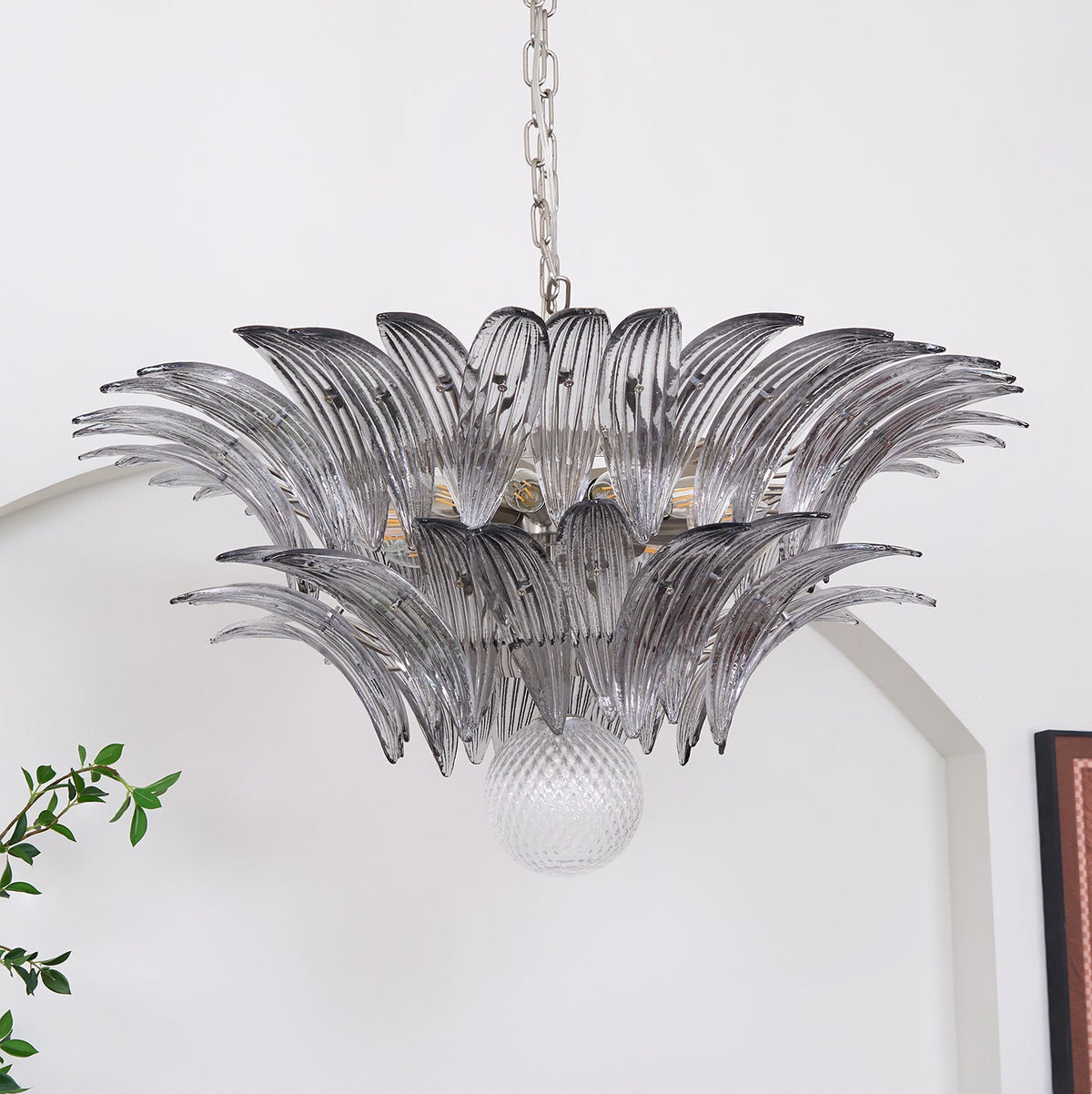 Glass Palmette Transparent Chandelier