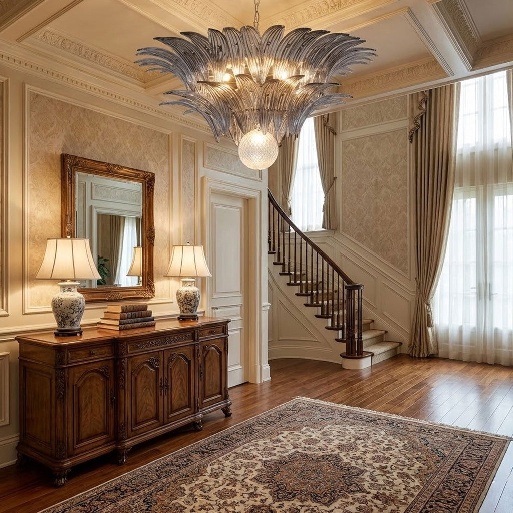 Glass Palmette Transparent Chandelier
