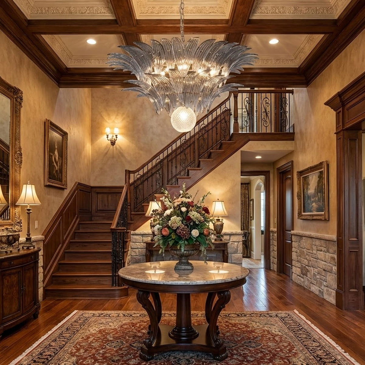 Glass Palmette Transparent Chandelier