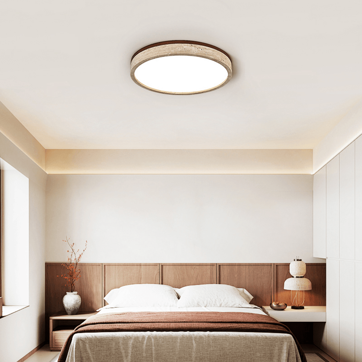 Travertine Halo Round Ceiling Lamp