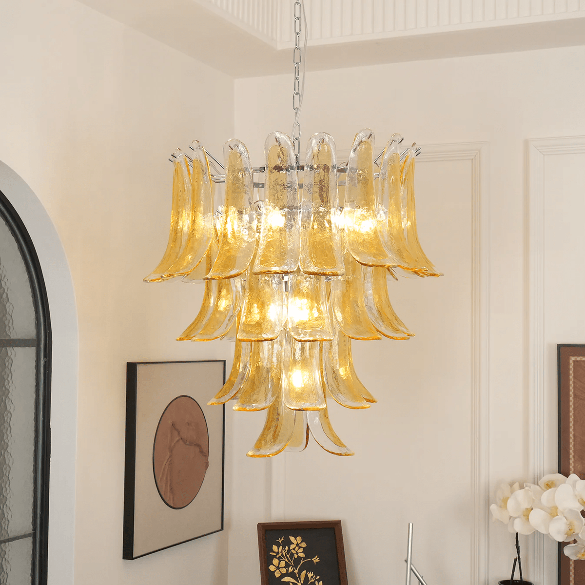 Glass Amber Lily Chandelier