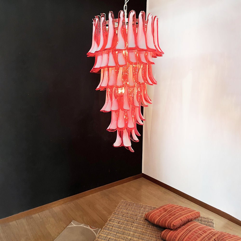 Glass Red Petals Spiral Chandelier