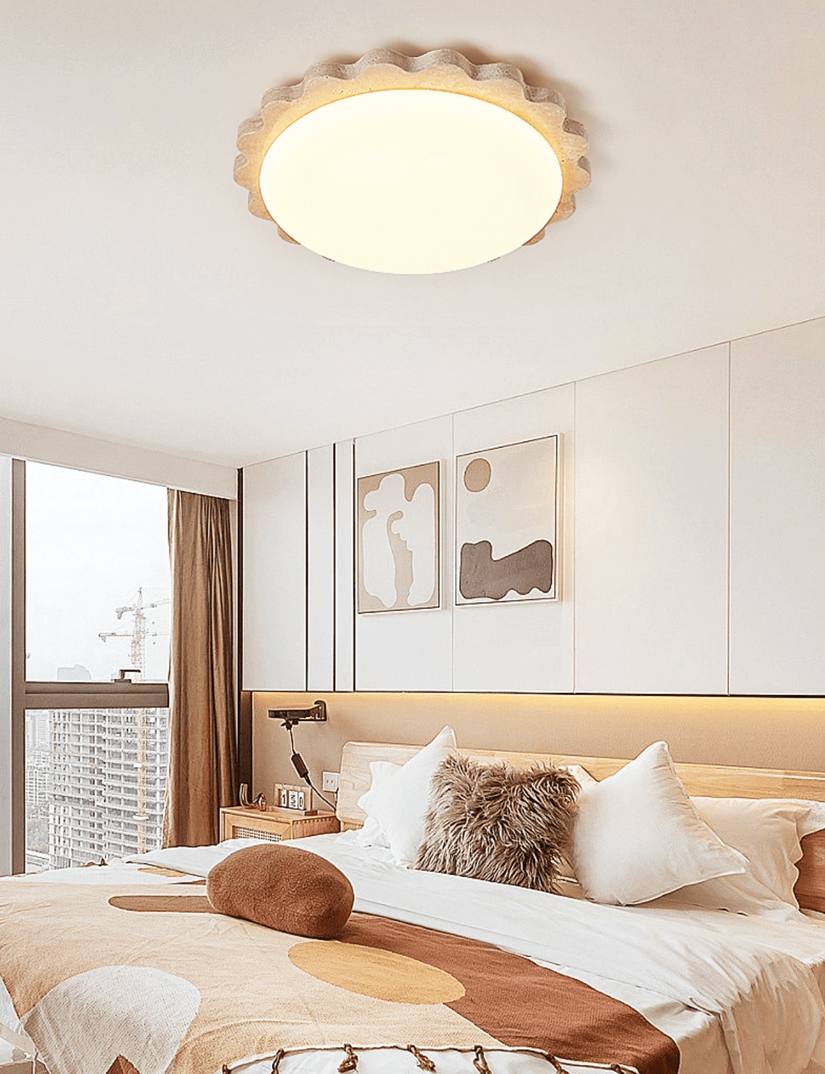 Travertine Scallop Edge Ceiling Light