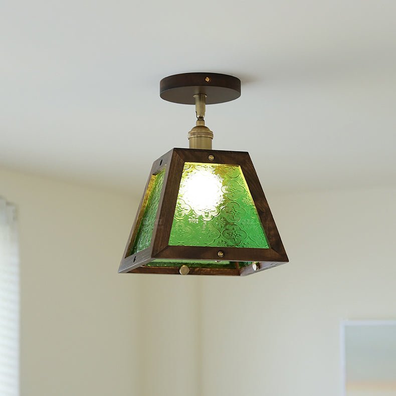 Green Patterned Glass Ceiling Light