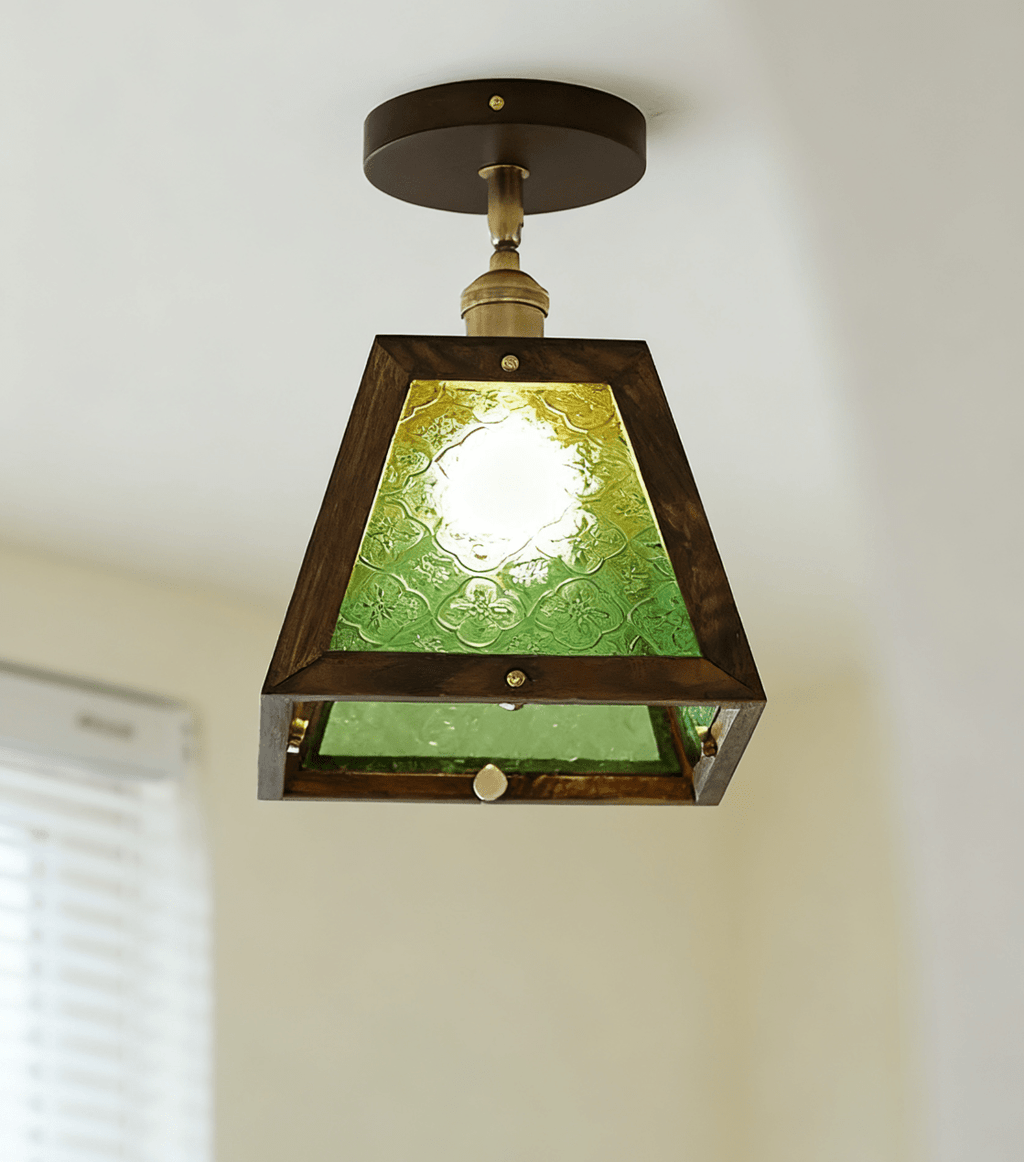 Green Patterned Glass Ceiling Light