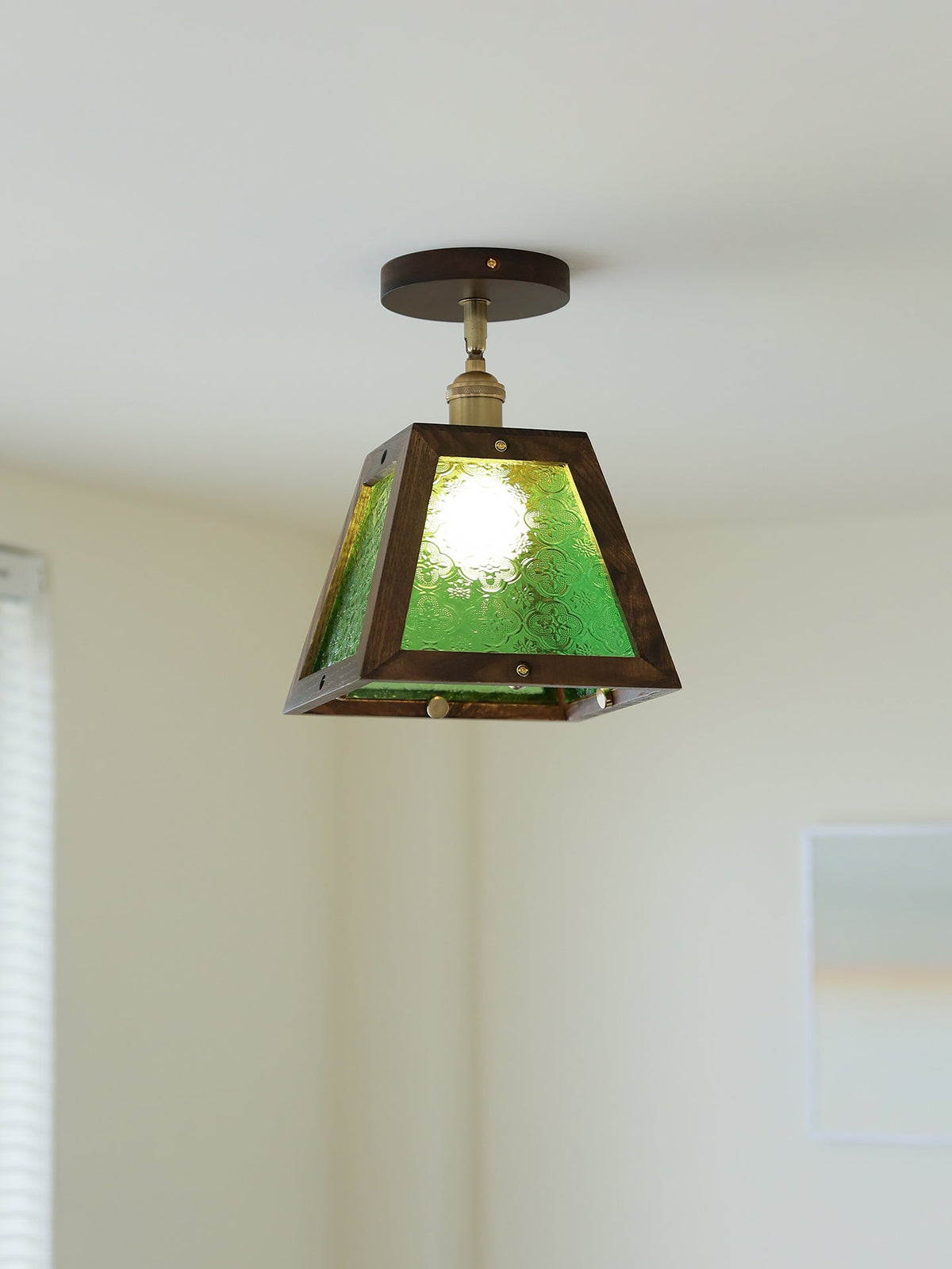 Green Patterned Glass Ceiling Light
