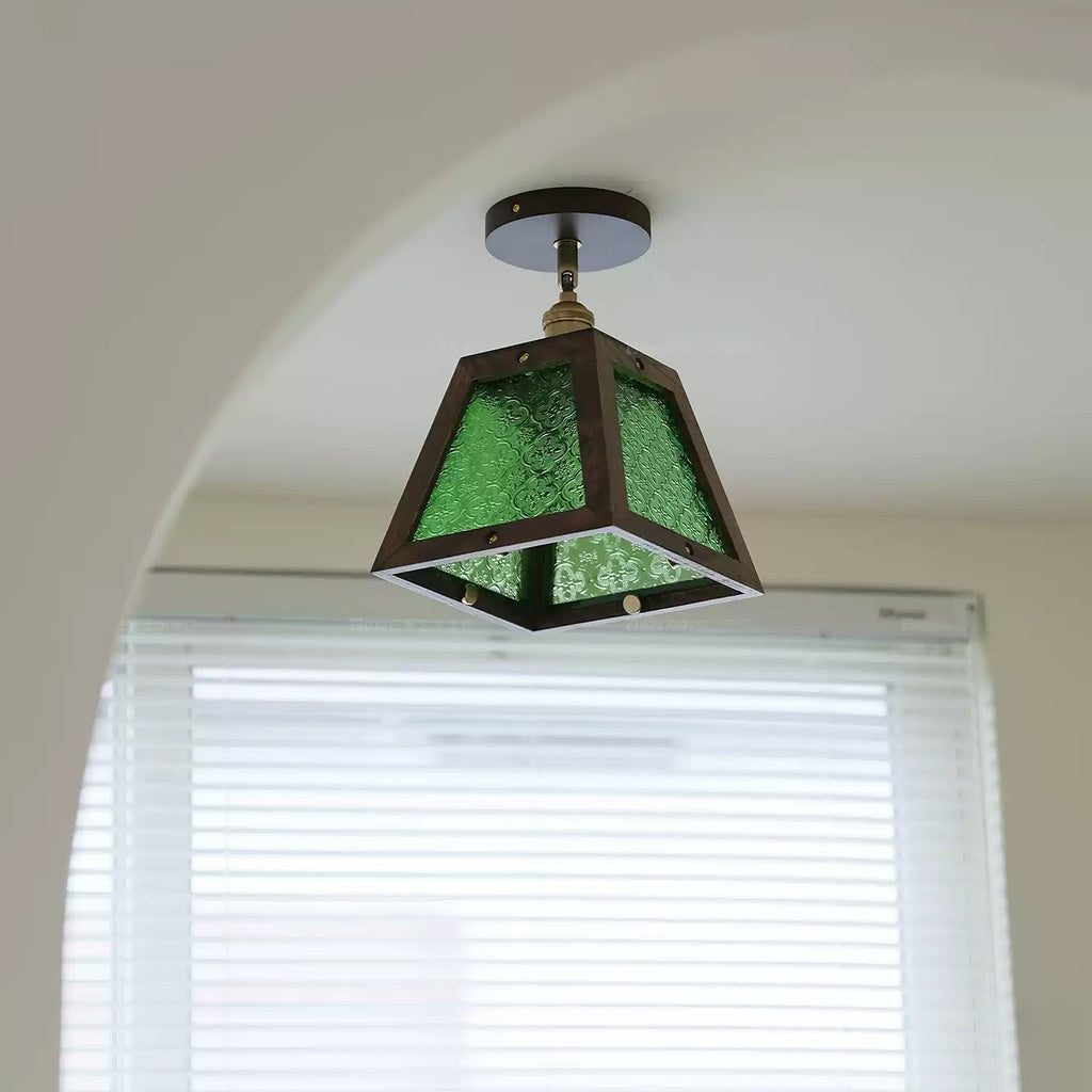 Green Patterned Glass Ceiling Light