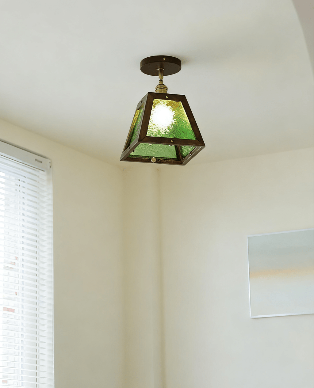 Green Patterned Glass Ceiling Light