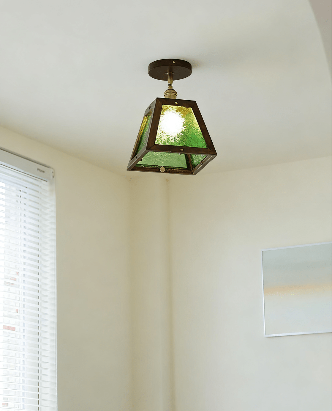 Green Patterned Glass Ceiling Light