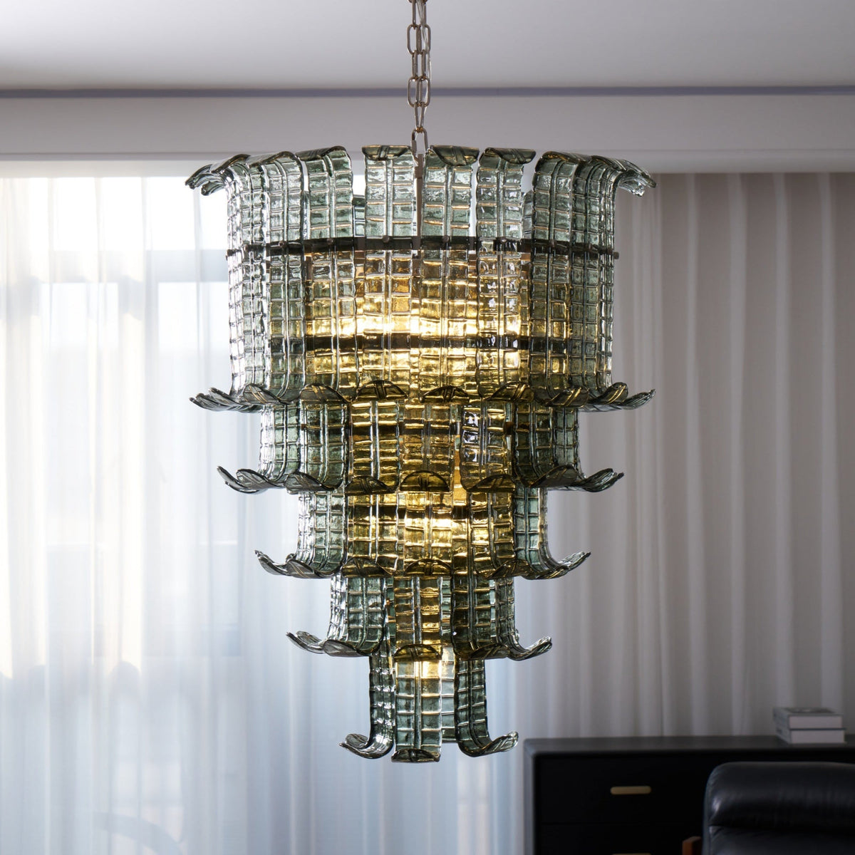Cascade Glass Green Chandelier