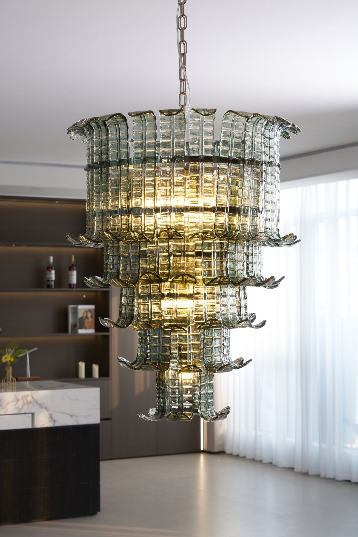 Cascade Glass Green Chandelier