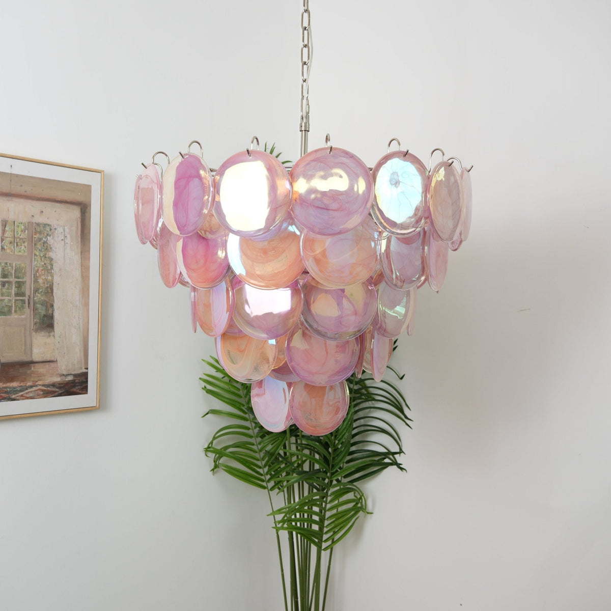 Pink Glass Disc Chandelier