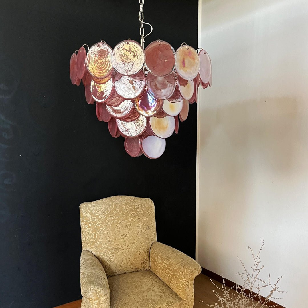 Pink Glass Disc Chandelier
