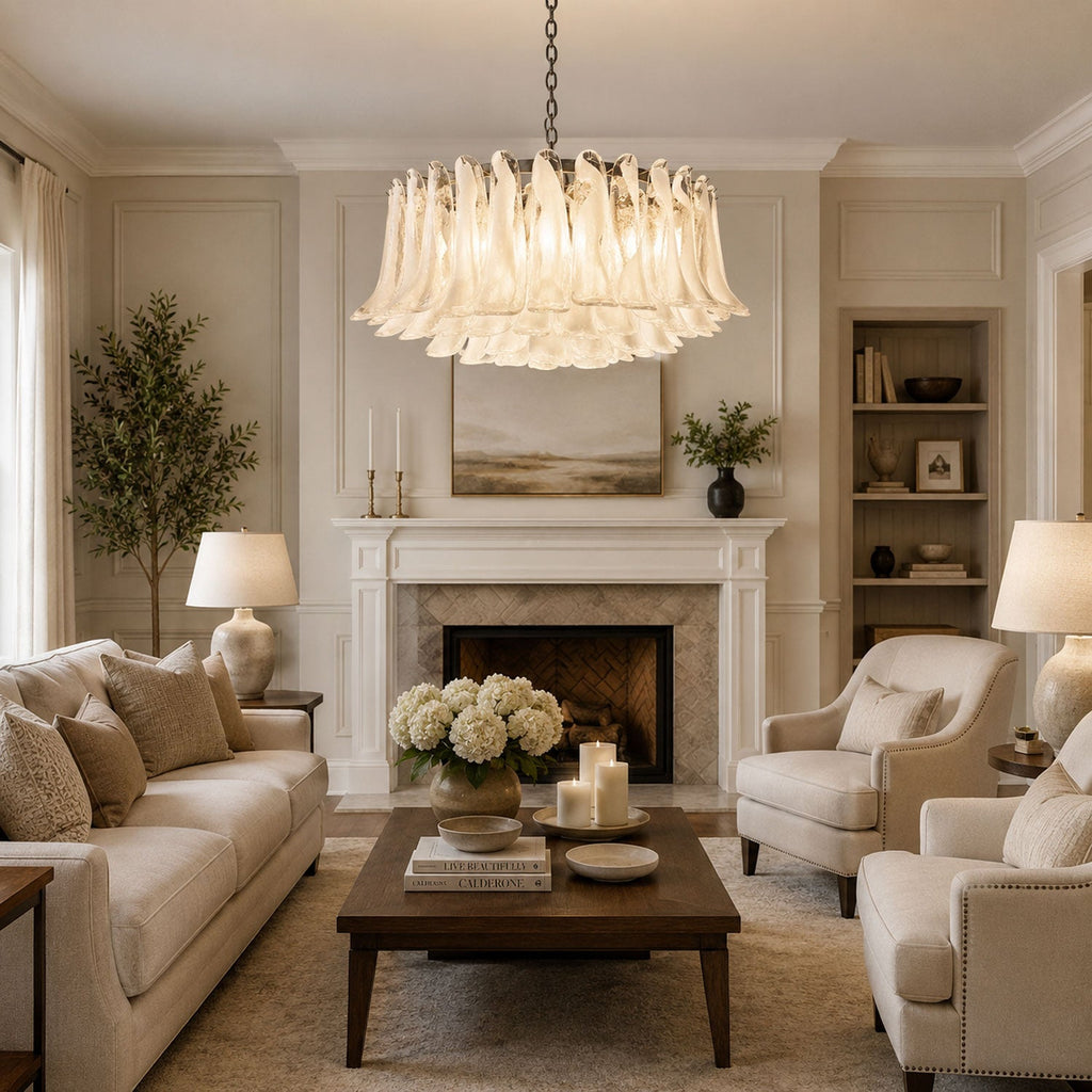 Petals White Glass Chandelier