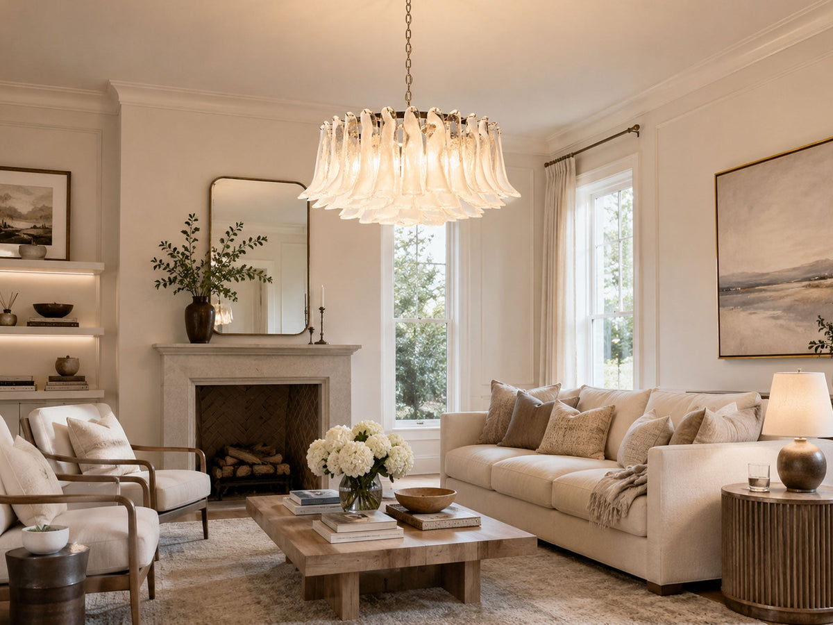 Petals White Glass Chandelier