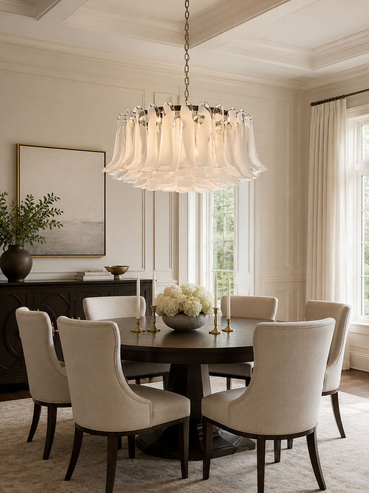 Petals White Glass Chandelier