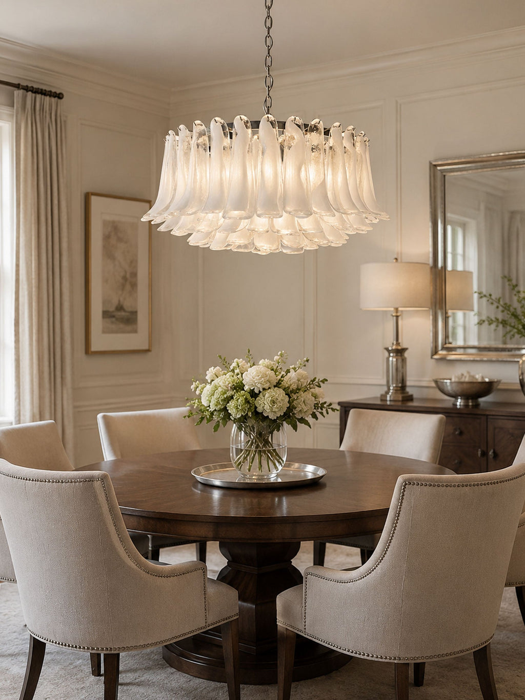Petals White Glass Chandelier