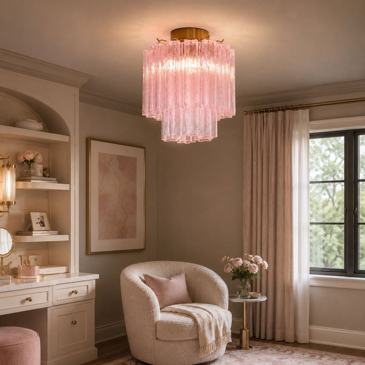 Fiora Pink Glass Ceiling Lamp