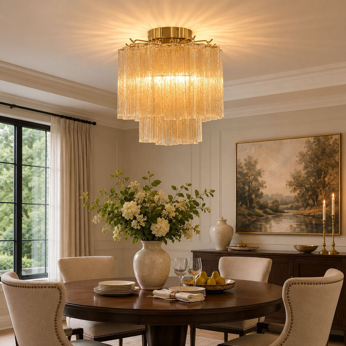 Fiora Pink Glass Ceiling Lamp