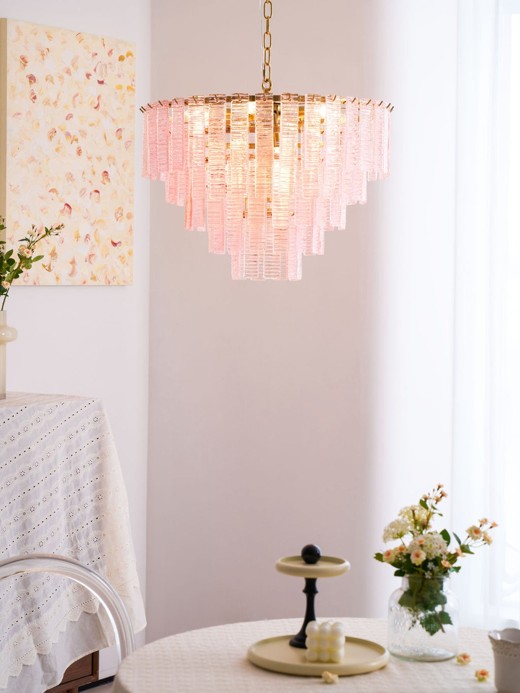Opalora Pink Glass Chandelier