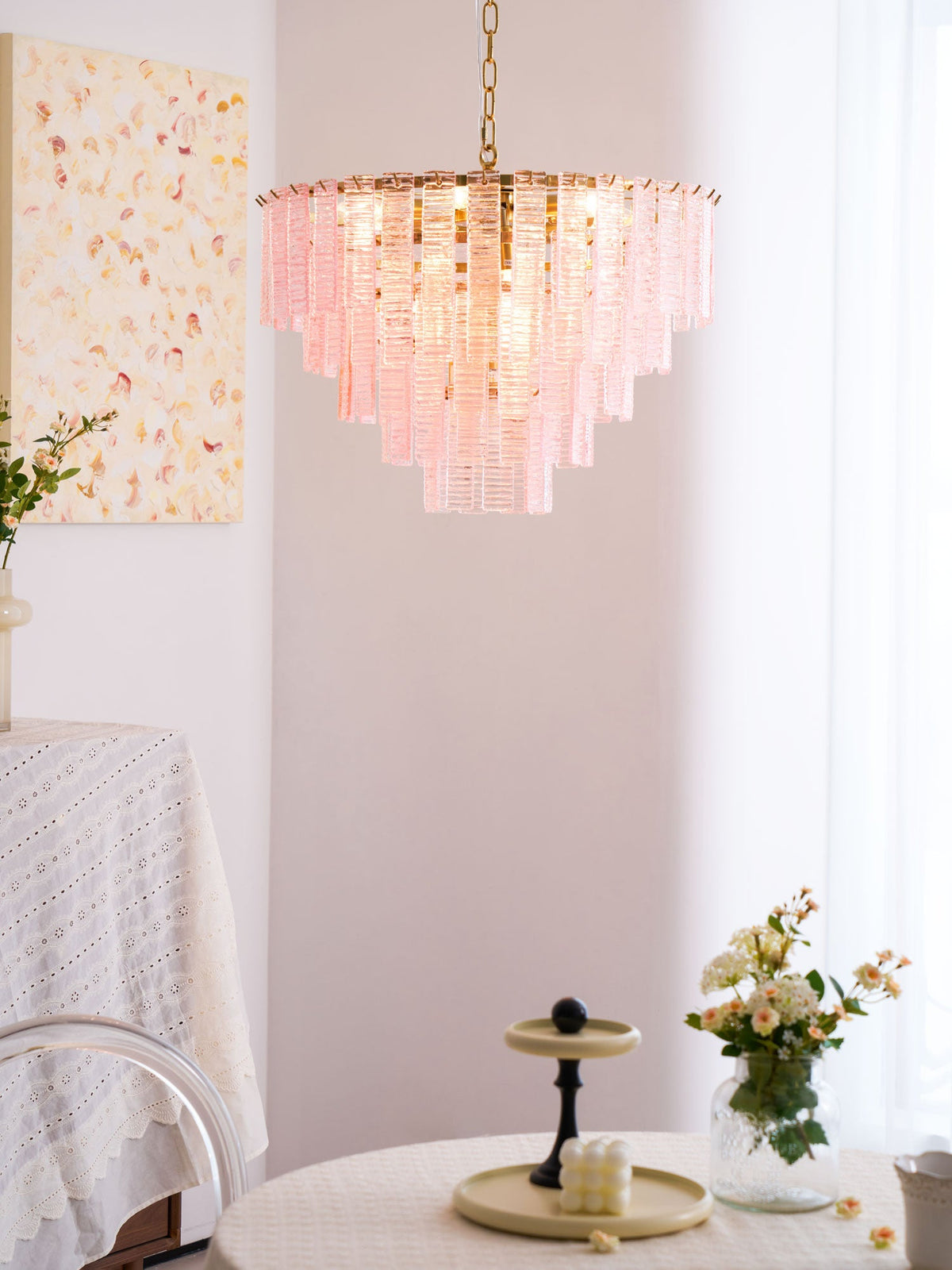 Opalora Pink Glass Chandelier