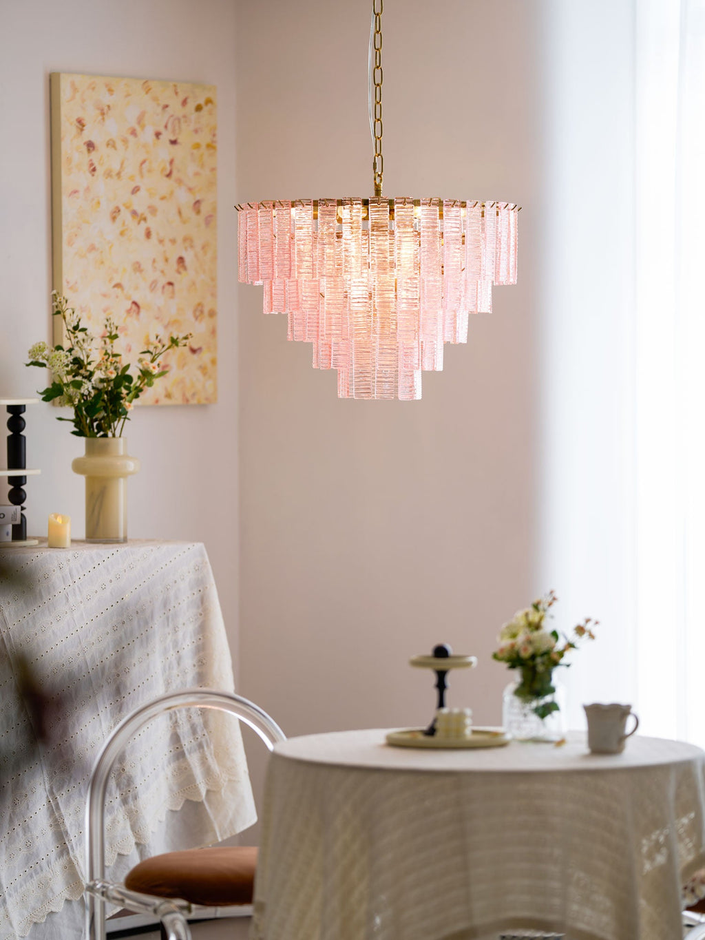 Opalora Pink Glass Chandelier