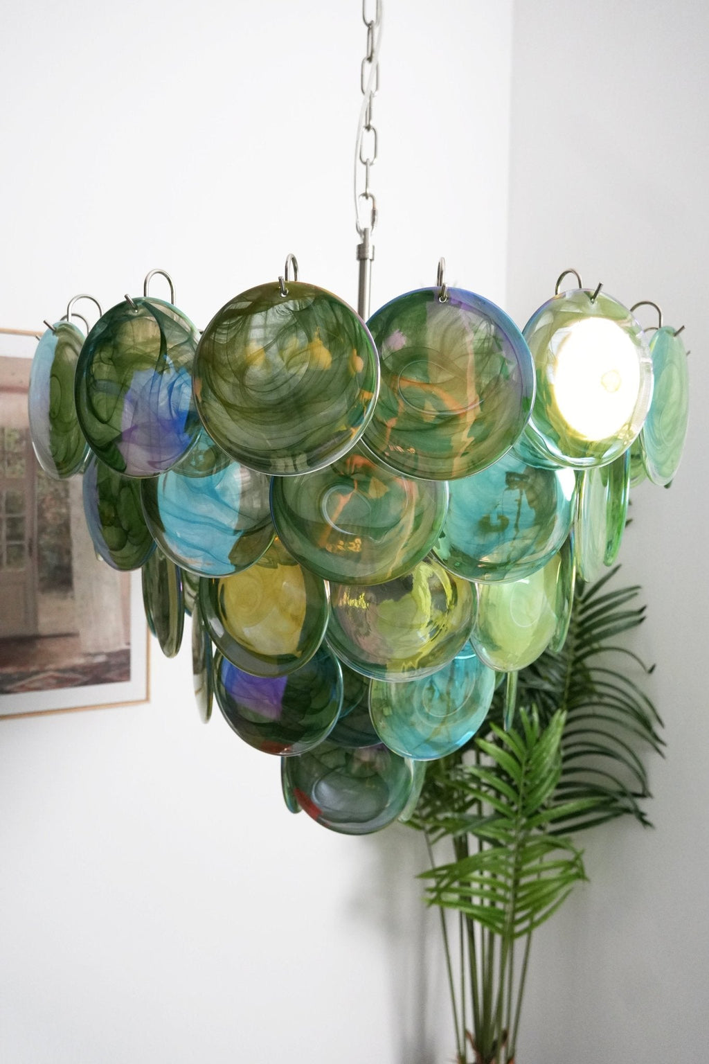 Green Glass Disc Chandelier