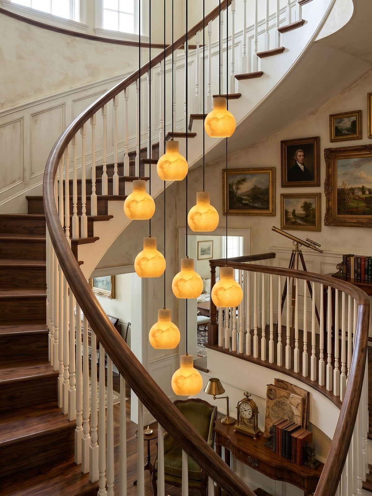 Bell Jar Alabaster Cluster Chandelier