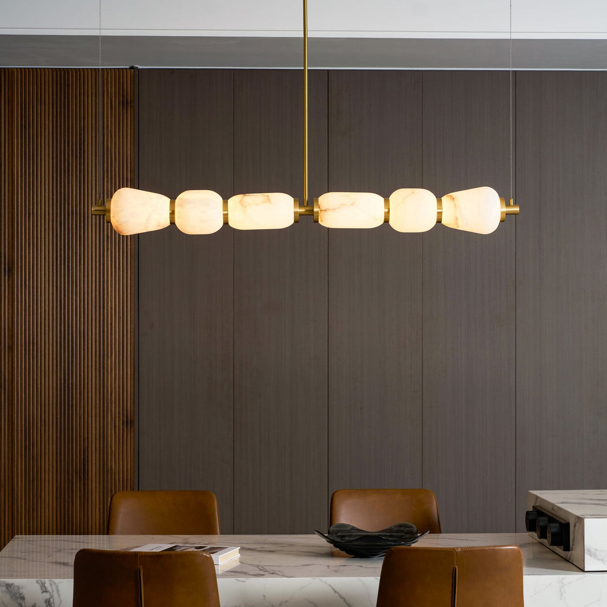 Alabaster Pebble Linear Chandelier