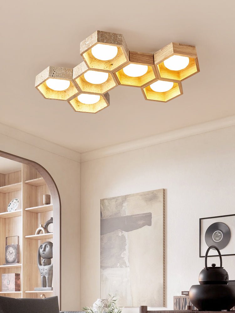 Honeycomb Travertine Ceiling Lamp