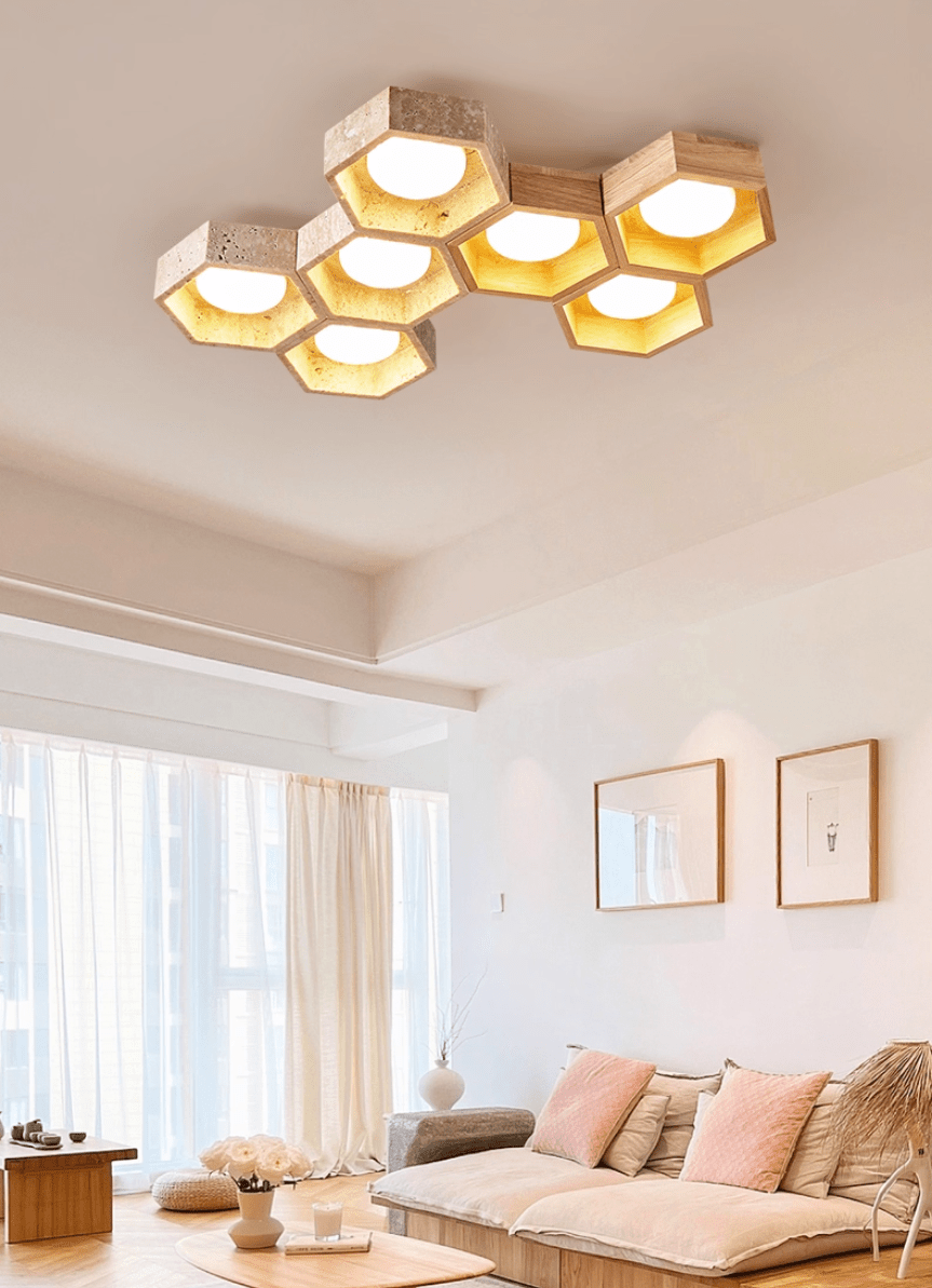 Honeycomb Travertine Ceiling Lamp