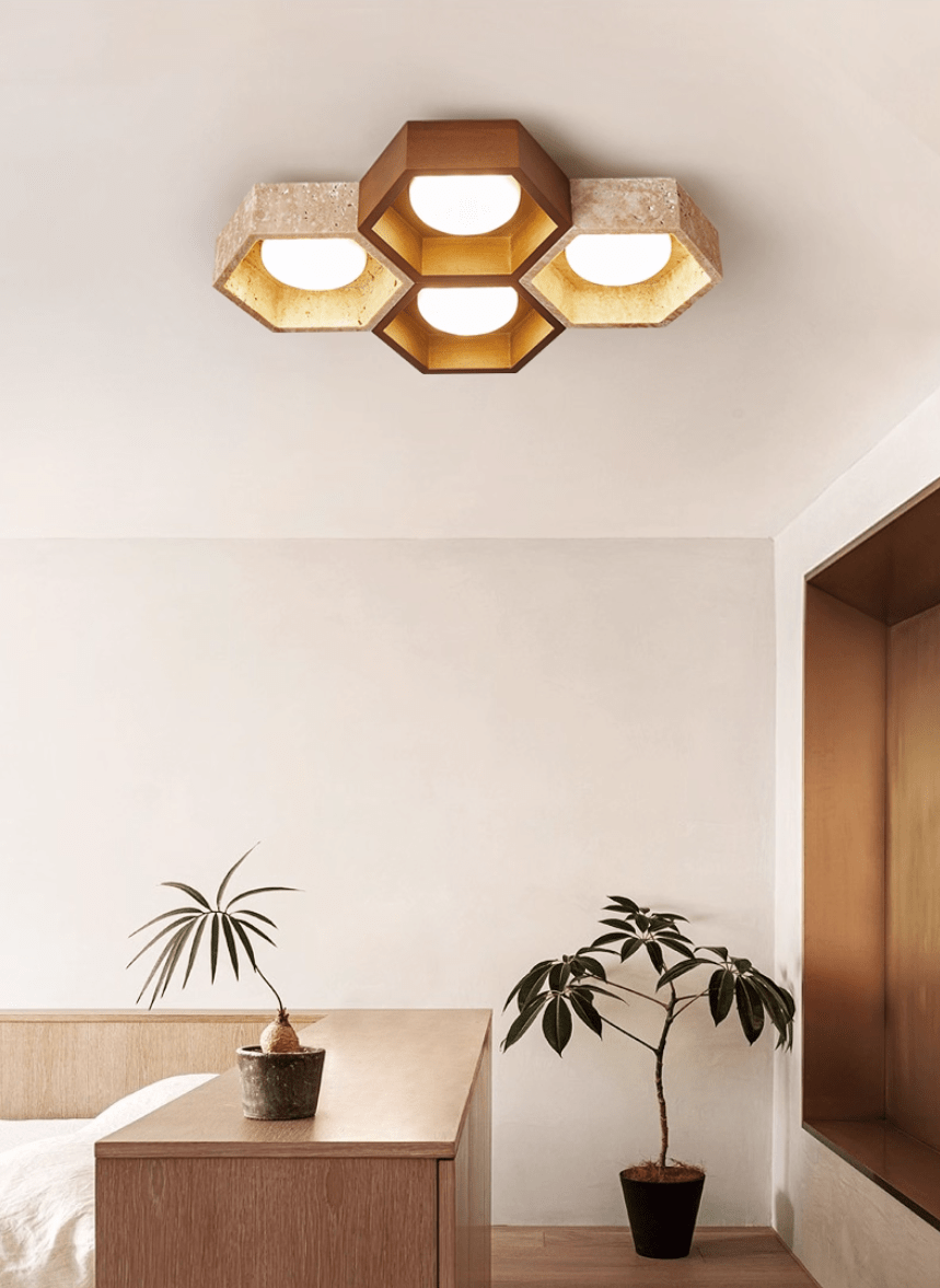 Honeycomb Travertine Ceiling Lamp