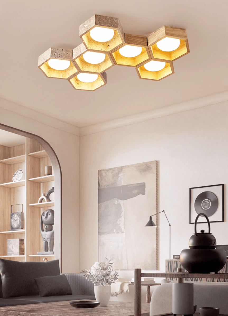 Honeycomb Travertine Ceiling Lamp