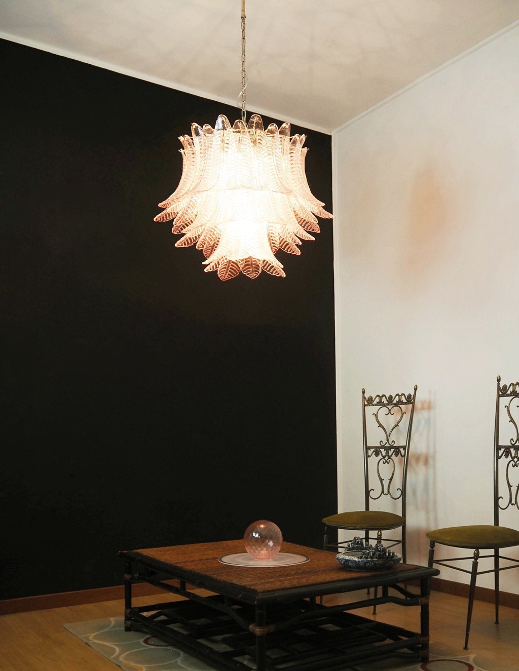 Pink Glass Leaf Chandelier