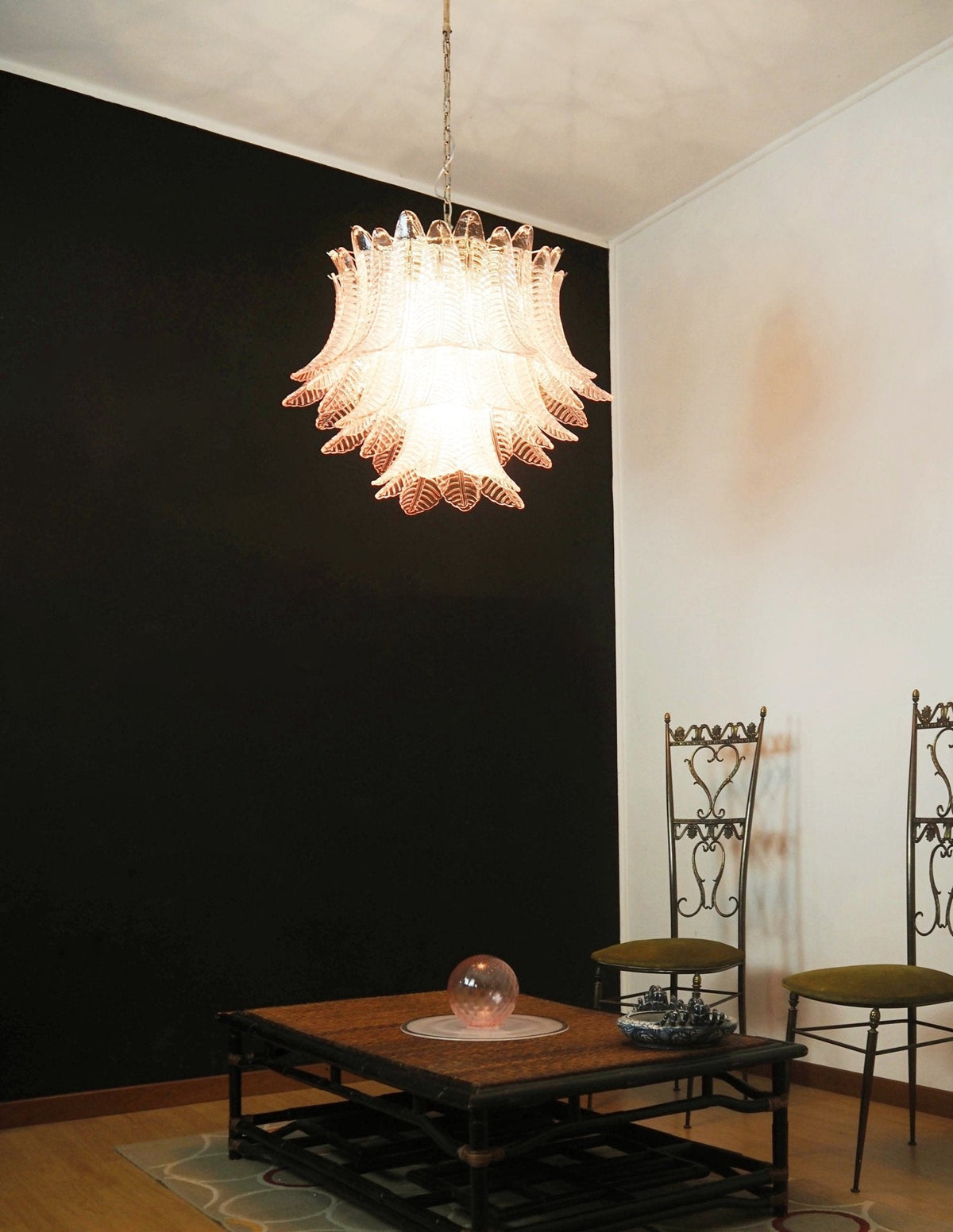 Pink Glass Leaf Chandelier