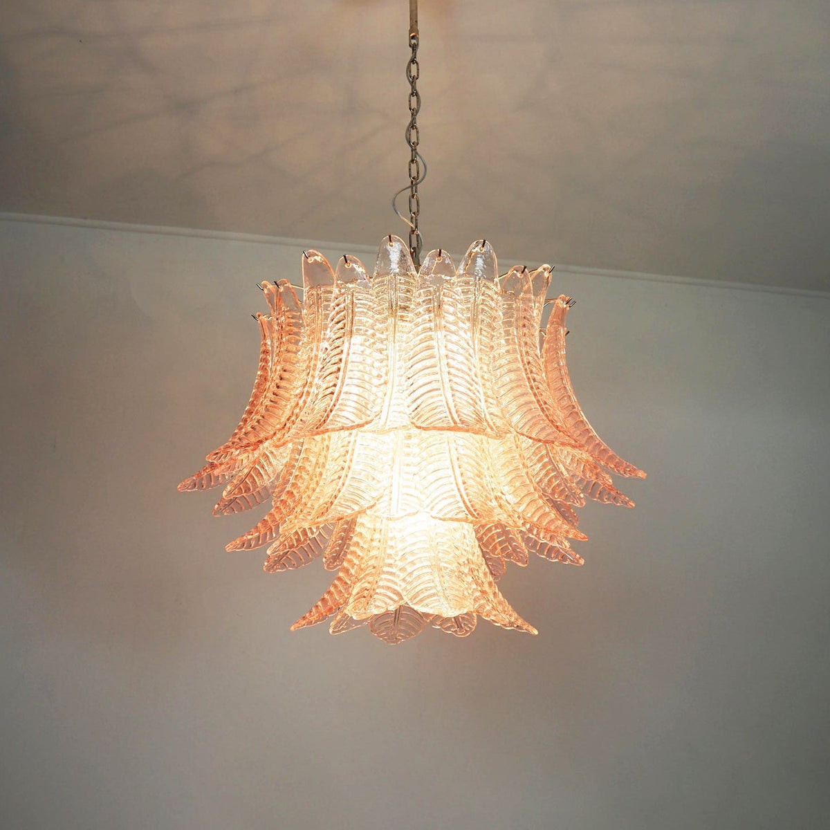 Pink Glass Leaf Chandelier