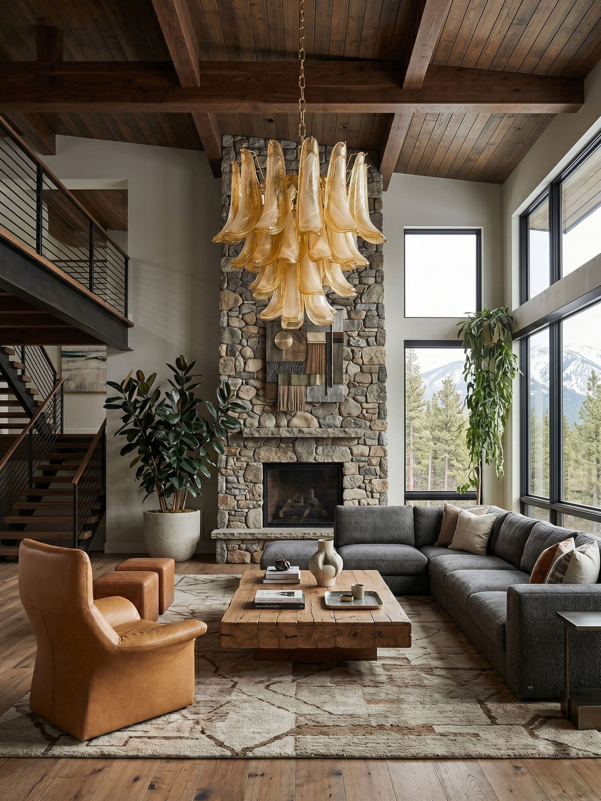 Amber Glass Petals Chandelier
