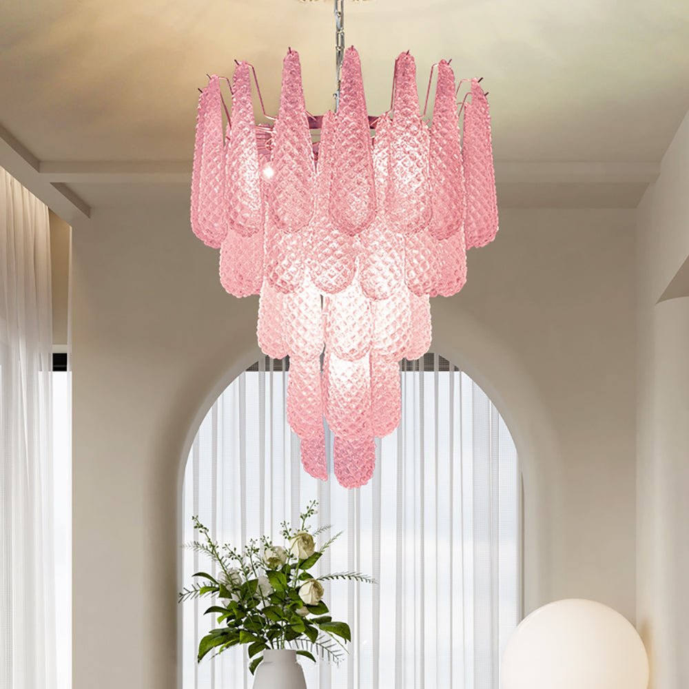 Pink Glass Droplet Chandelier