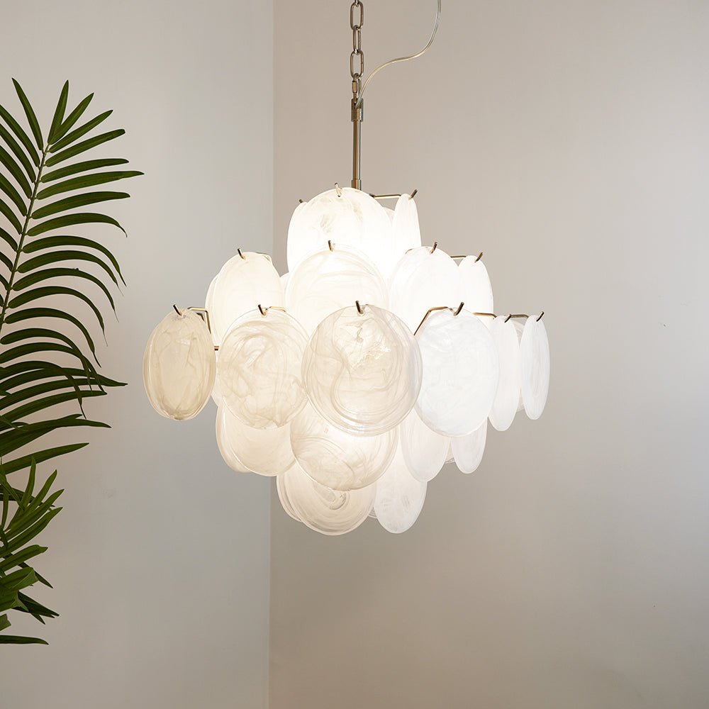 Isadora Glass White Disc Chandelier