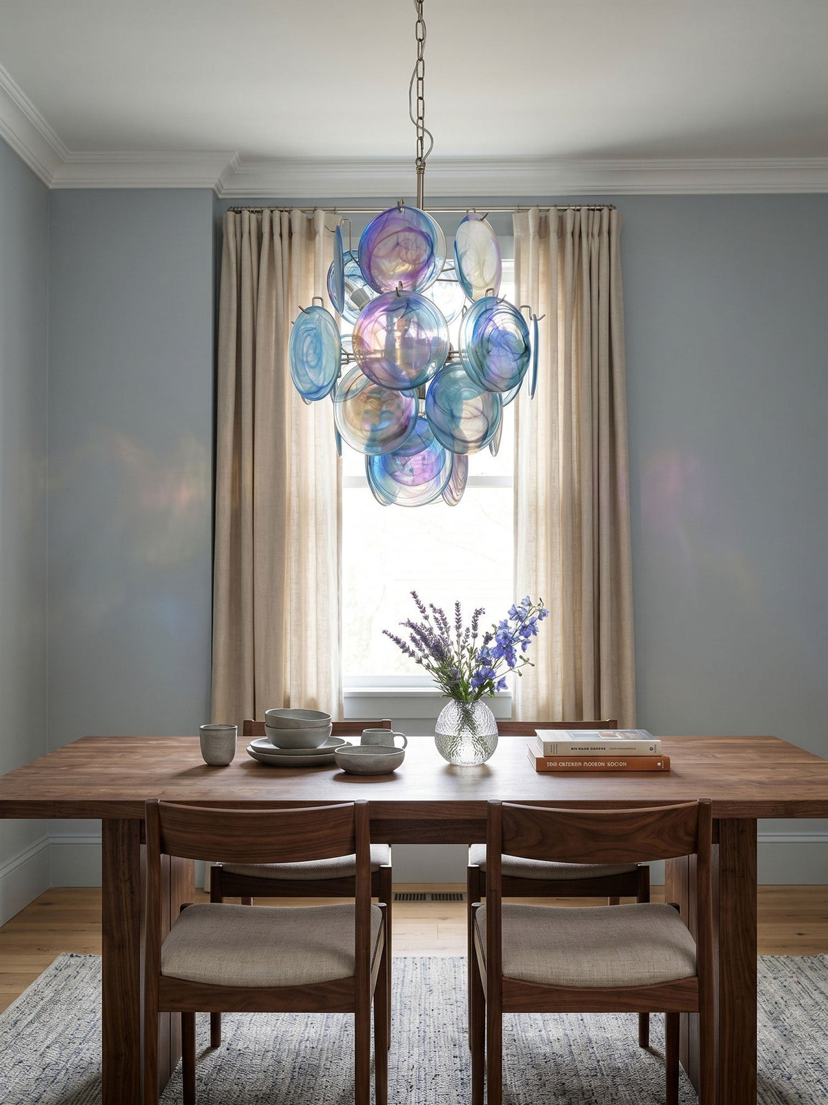 Blue Disc Glass Chandelier