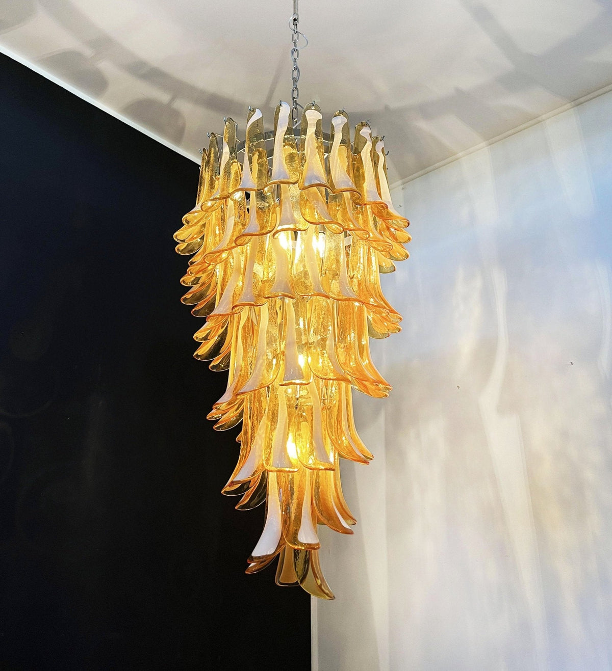 Glass Amber Petals Spiral Chandelier