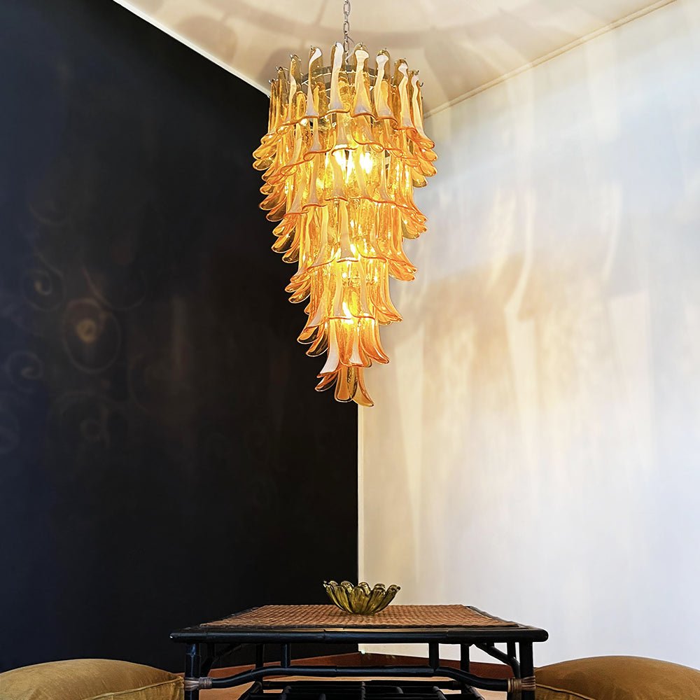 Glass Amber Petals Spiral Chandelier