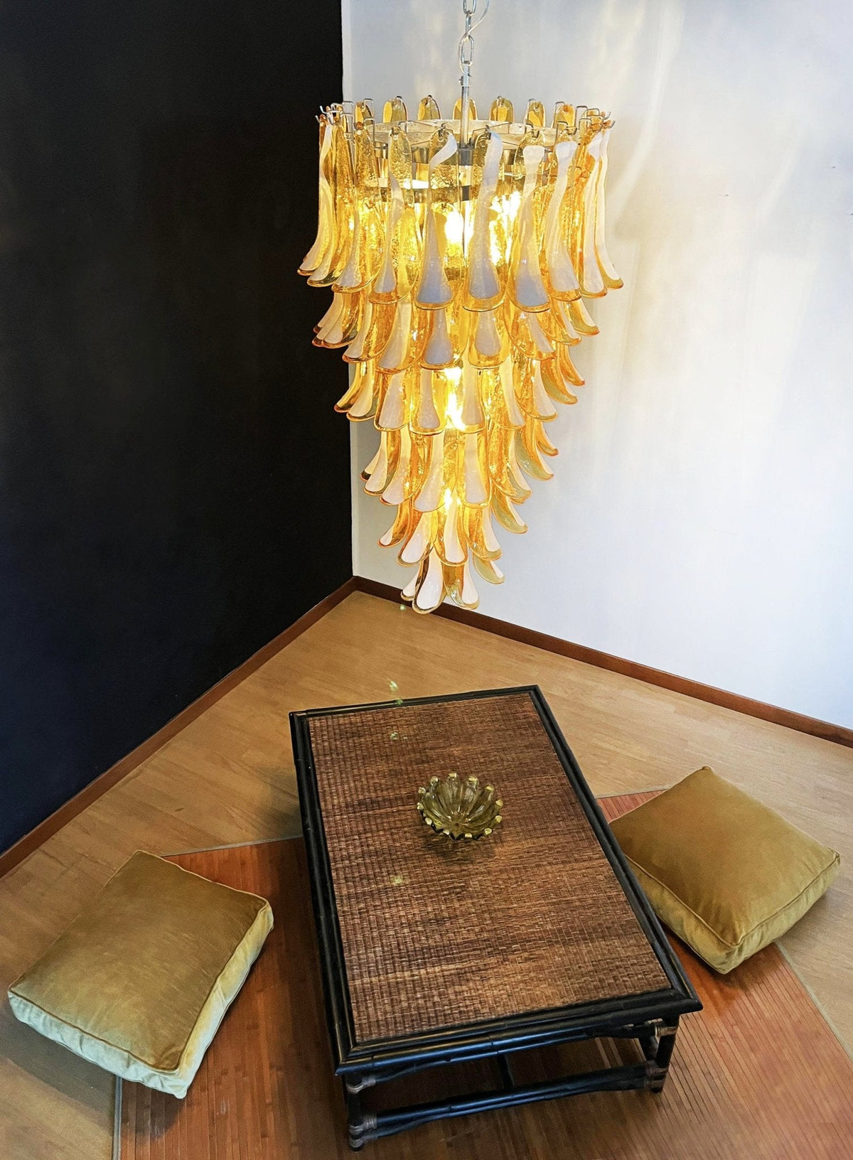 Glass Amber Petals Spiral Chandelier